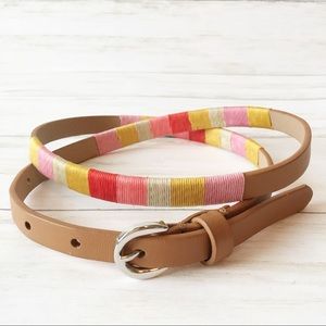 Brown Faux Leather Belt with Colorful Woven Detail
